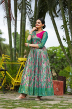 Dixz Fashion Banarasi Soft Silk Gown with Copper Weaving & Side Zipper