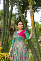 Dixz Fashion Banarasi Soft Silk Gown with Copper Weaving & Side Zipper