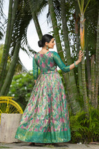 Dixz Fashion Banarasi Soft Silk Gown with Copper Weaving & Side Zipper