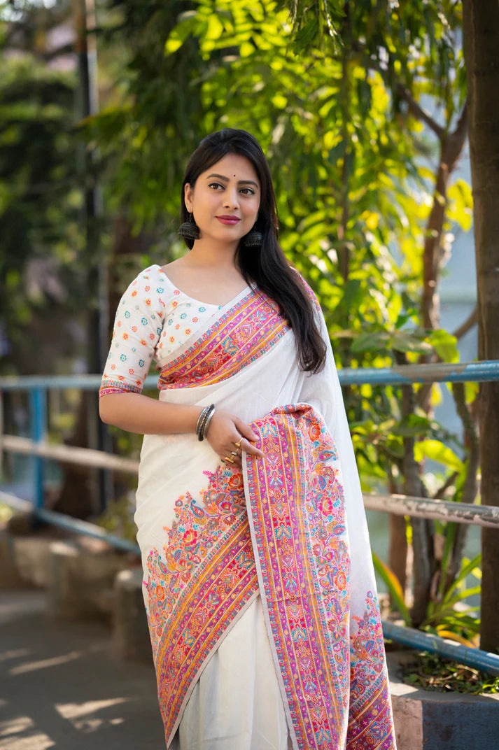 Dixz fashion soft cotton saree with kashmiri style