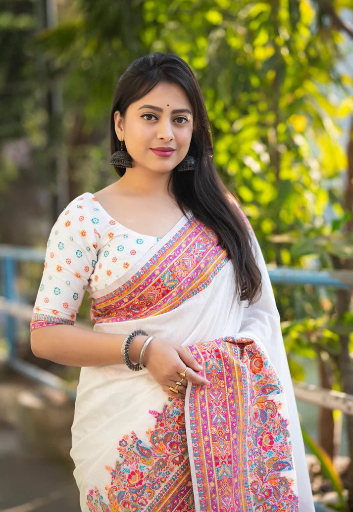 Dixz fashion soft cotton saree with kashmiri style