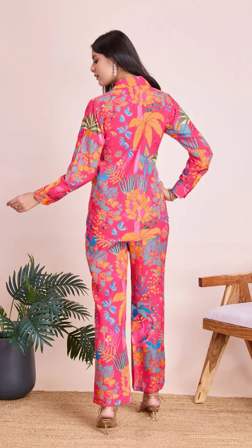 Rayon Slub summer special pink co-ord set