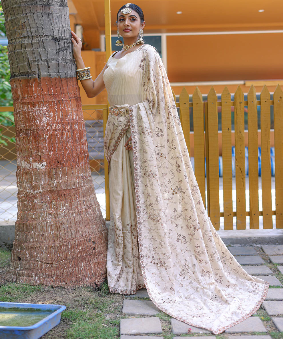 Dixz Fashion Aaisha: Timeless Soft Silk Saree with Exquisite Thread Embroidery