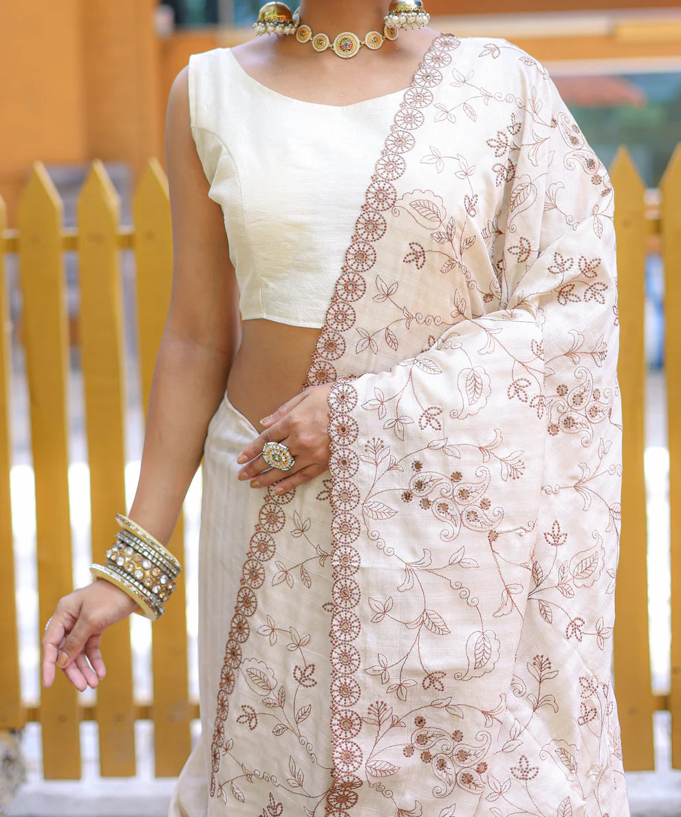 Dixz Fashion Aaisha: Timeless Soft Silk Saree with Exquisite Thread Embroidery