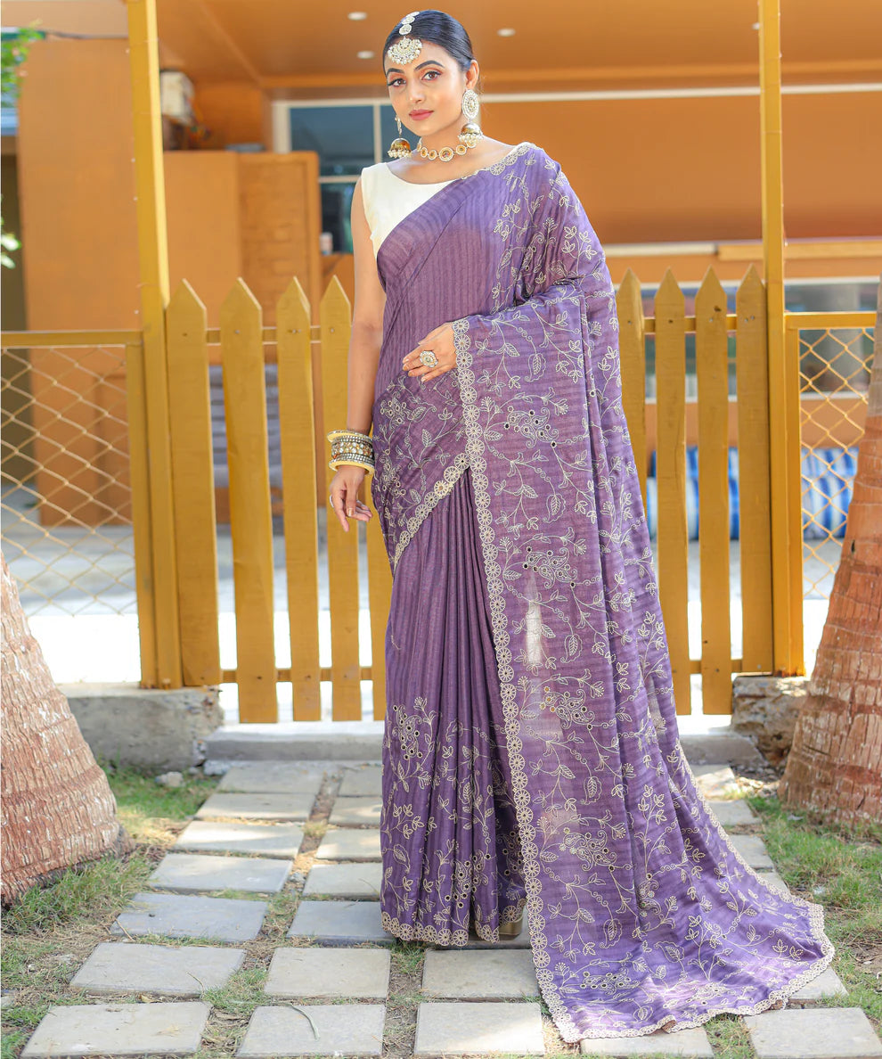 Dixz Fashion Aaisha: Timeless Soft Silk Saree with Exquisite Thread Embroidery