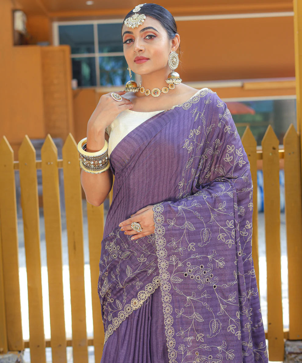 Dixz Fashion Aaisha: Timeless Soft Silk Saree with Exquisite Thread Embroidery