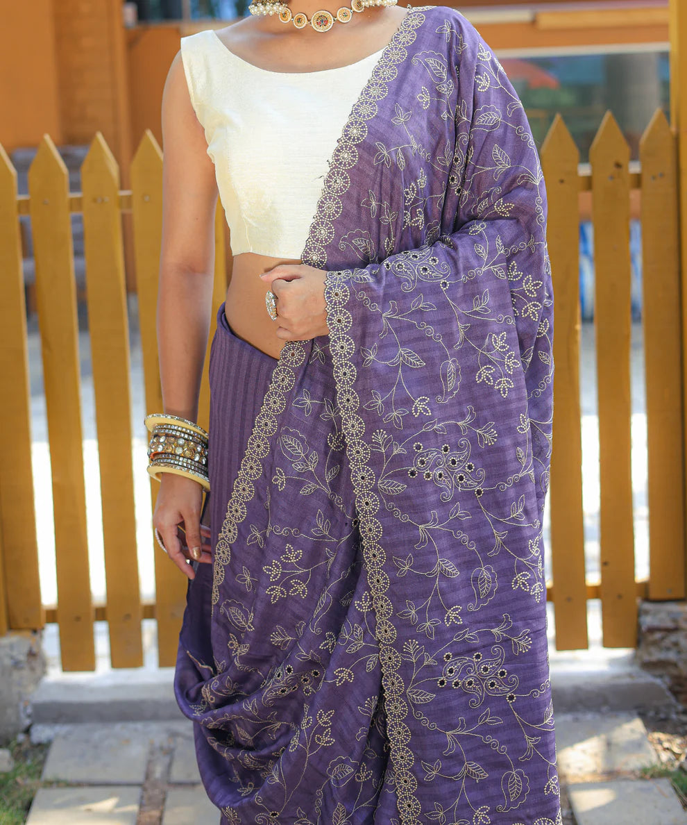 Dixz Fashion Aaisha: Timeless Soft Silk Saree with Exquisite Thread Embroidery