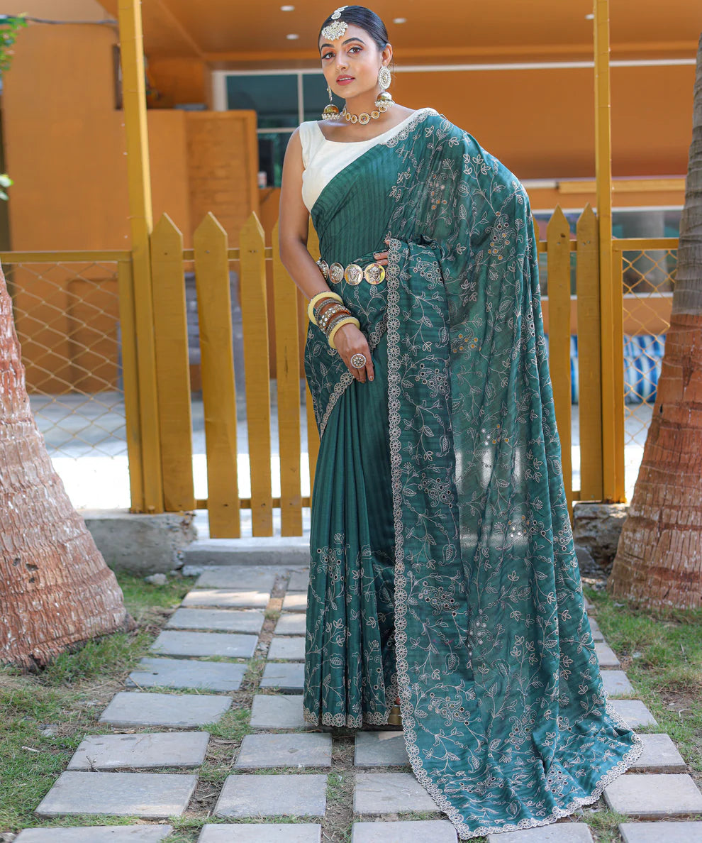 Dixz Fashion Aaisha: Timeless Soft Silk Saree with Exquisite Thread Embroidery