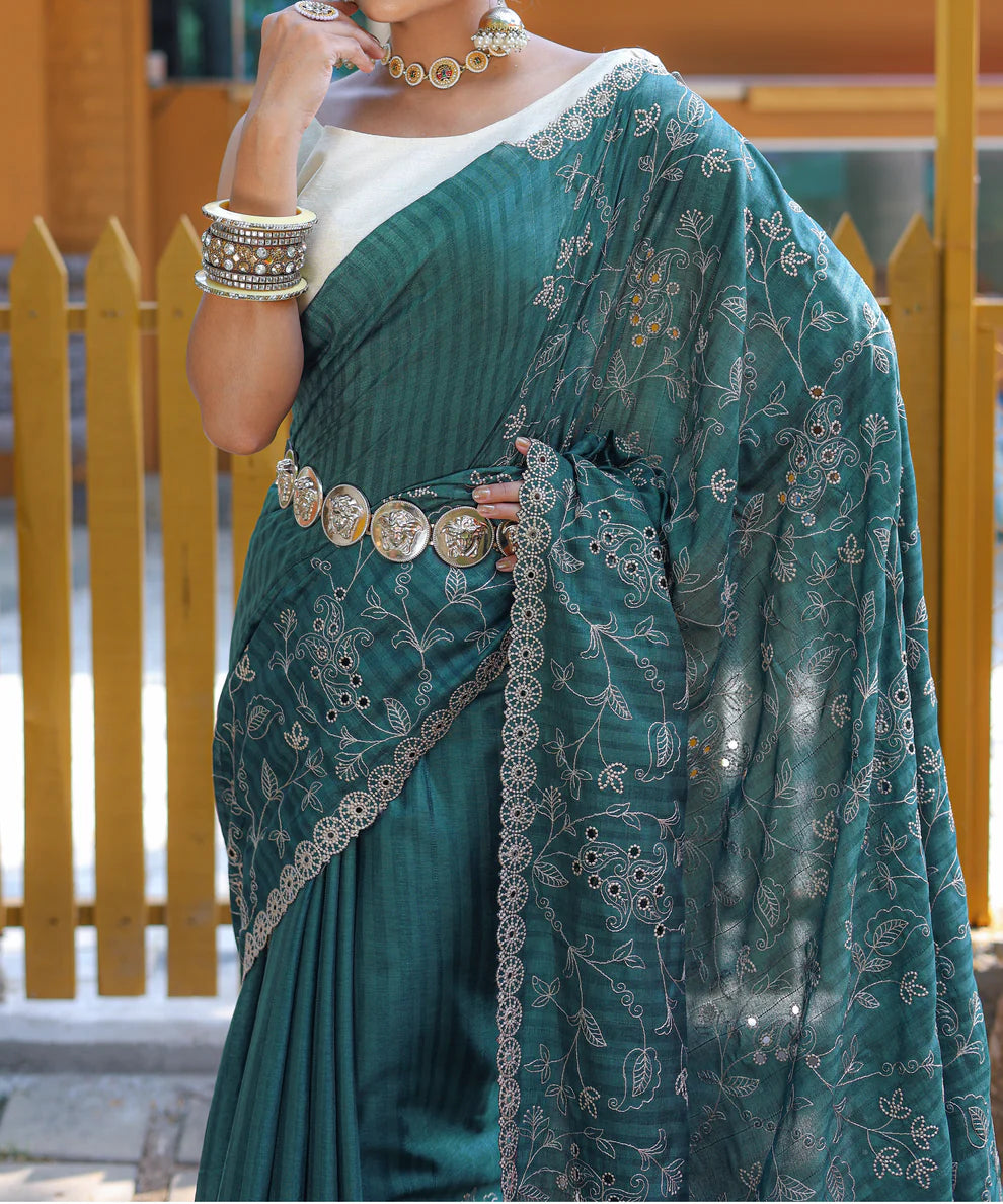 Dixz Fashion Aaisha: Timeless Soft Silk Saree with Exquisite Thread Embroidery