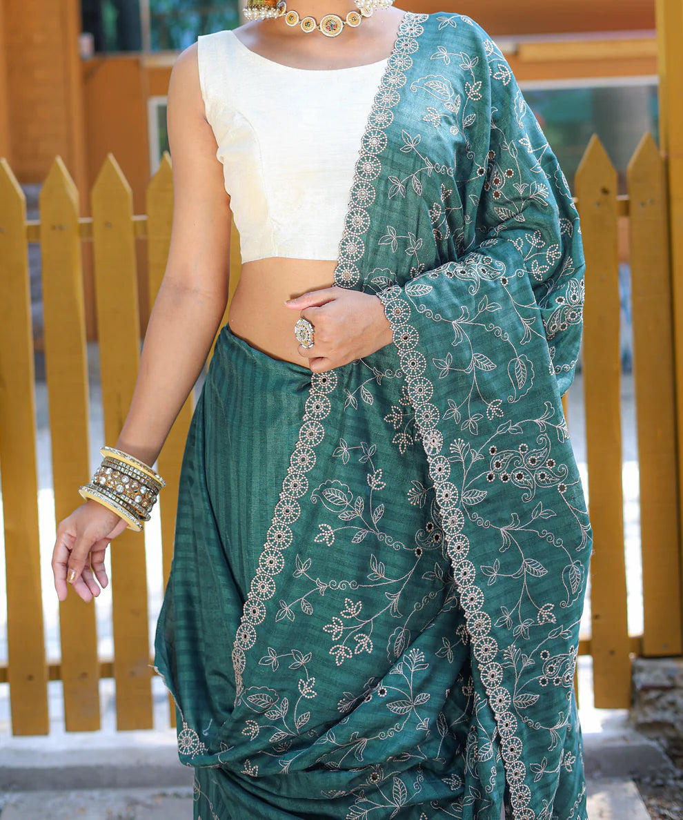 Dixz Fashion Aaisha: Timeless Soft Silk Saree with Exquisite Thread Embroidery