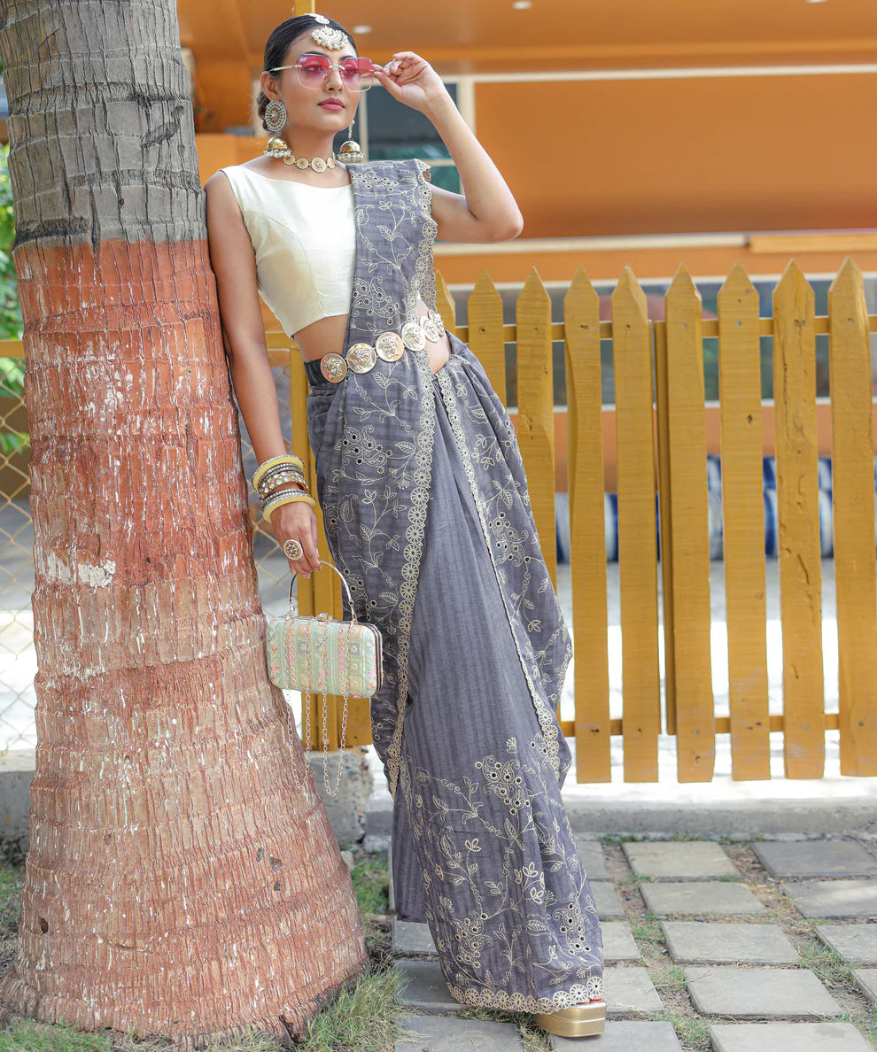 Dixz Fashion Aaisha: Timeless Soft Silk Saree with Exquisite Thread Embroidery