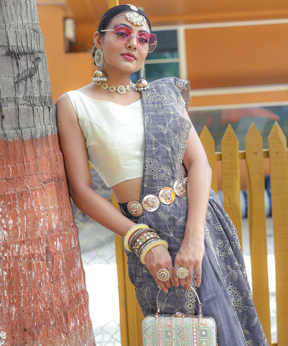 Dixz Fashion Aaisha: Timeless Soft Silk Saree with Exquisite Thread Embroidery
