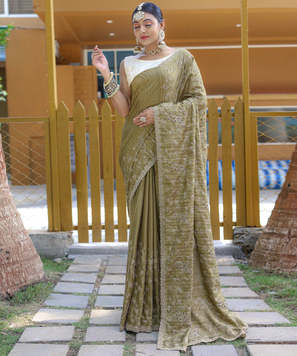Dixz Fashion Aaisha: Timeless Soft Silk Saree with Exquisite Thread Embroidery