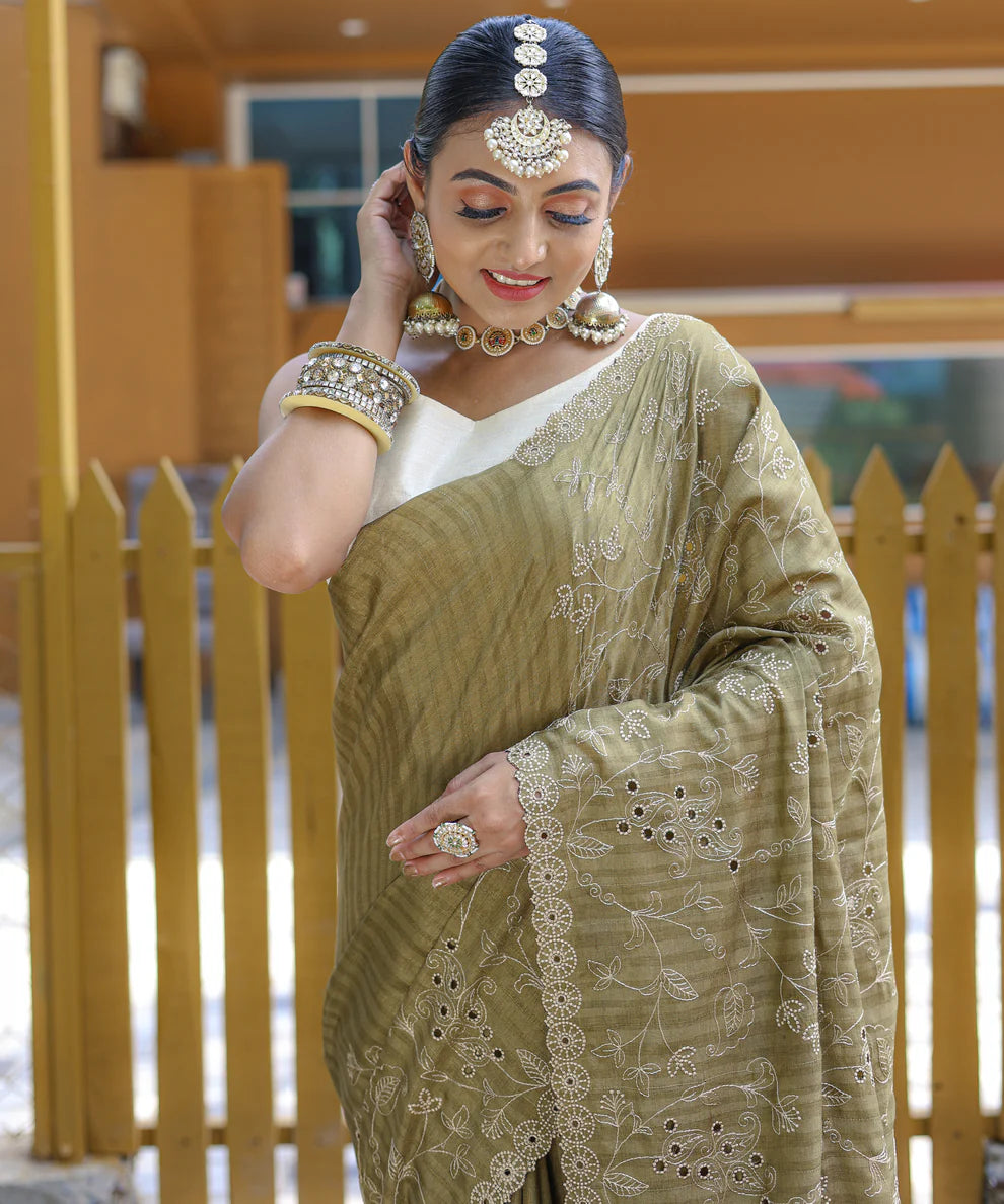 Dixz Fashion Aaisha: Timeless Soft Silk Saree with Exquisite Thread Embroidery