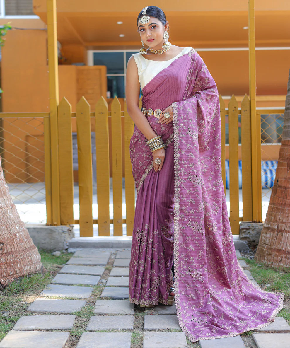 Dixz Fashion Aaisha: Timeless Soft Silk Saree with Exquisite Thread Embroidery