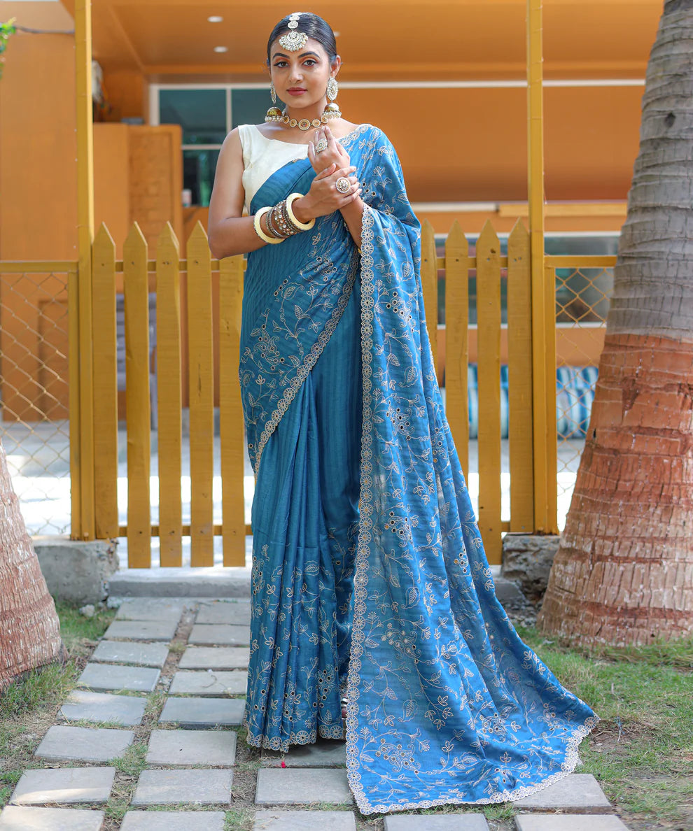 Dixz Fashion Aaisha: Timeless Soft Silk Saree with Exquisite Thread Embroidery