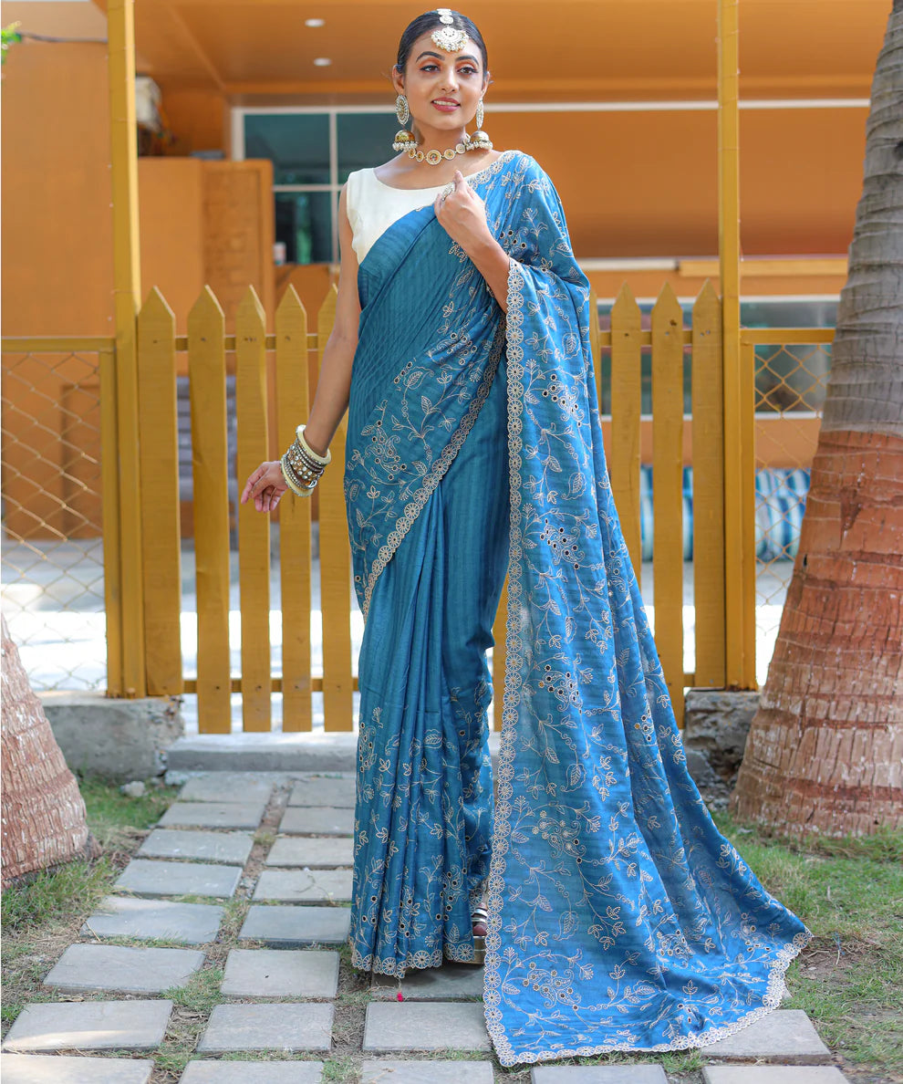 Dixz Fashion Aaisha: Timeless Soft Silk Saree with Exquisite Thread Embroidery
