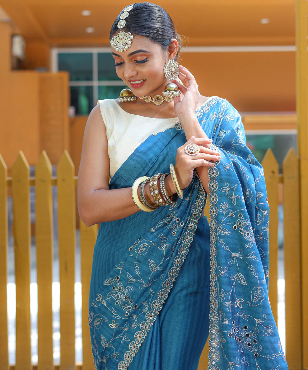 Dixz Fashion Aaisha: Timeless Soft Silk Saree with Exquisite Thread Embroidery