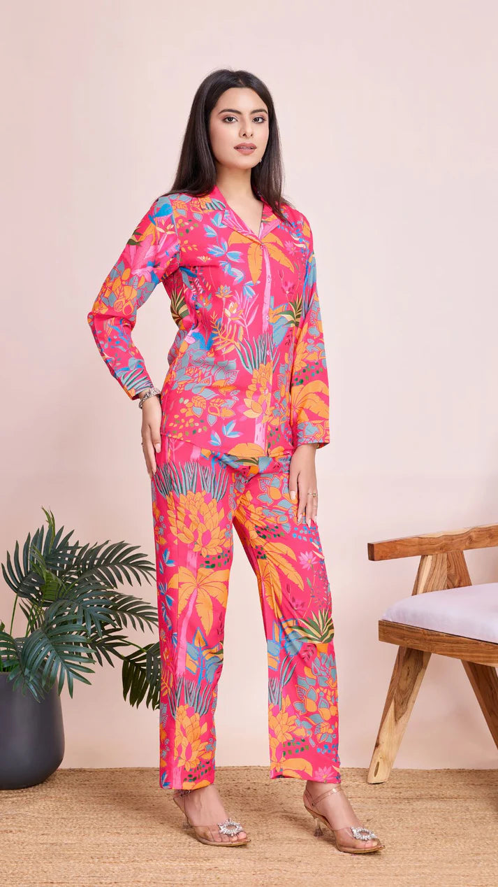 Rayon Slub summer special pink co-ord set