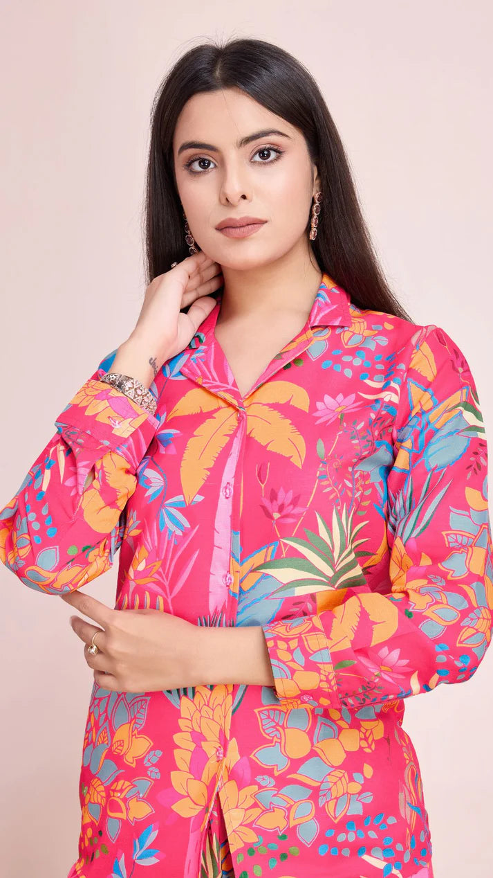 Rayon Slub summer special pink co-ord set