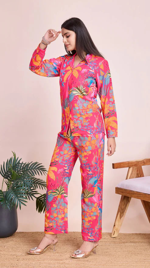 Rayon Slub summer special pink co-ord set
