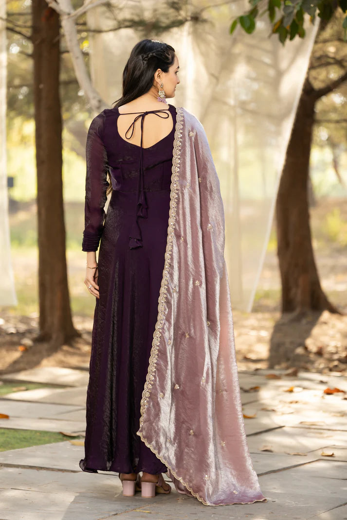 Dixz Fashion Timeless Elegance – Space Silk Gown with Zari Dupatta