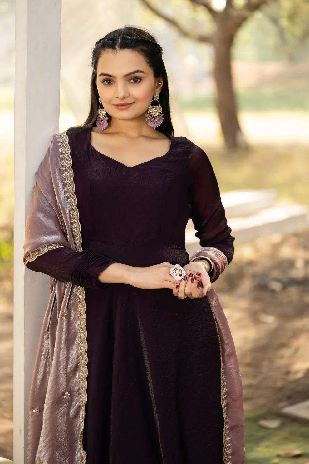 Dixz Fashion Timeless Elegance – Space Silk Gown with Zari Dupatta