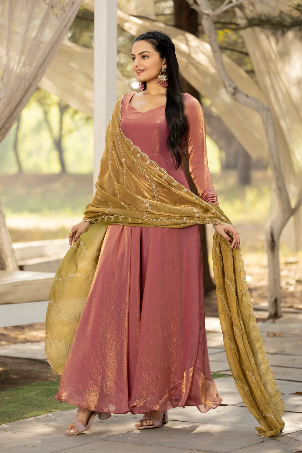 Dixz Fashion Timeless Elegance – Space Silk Gown with Zari Dupatta