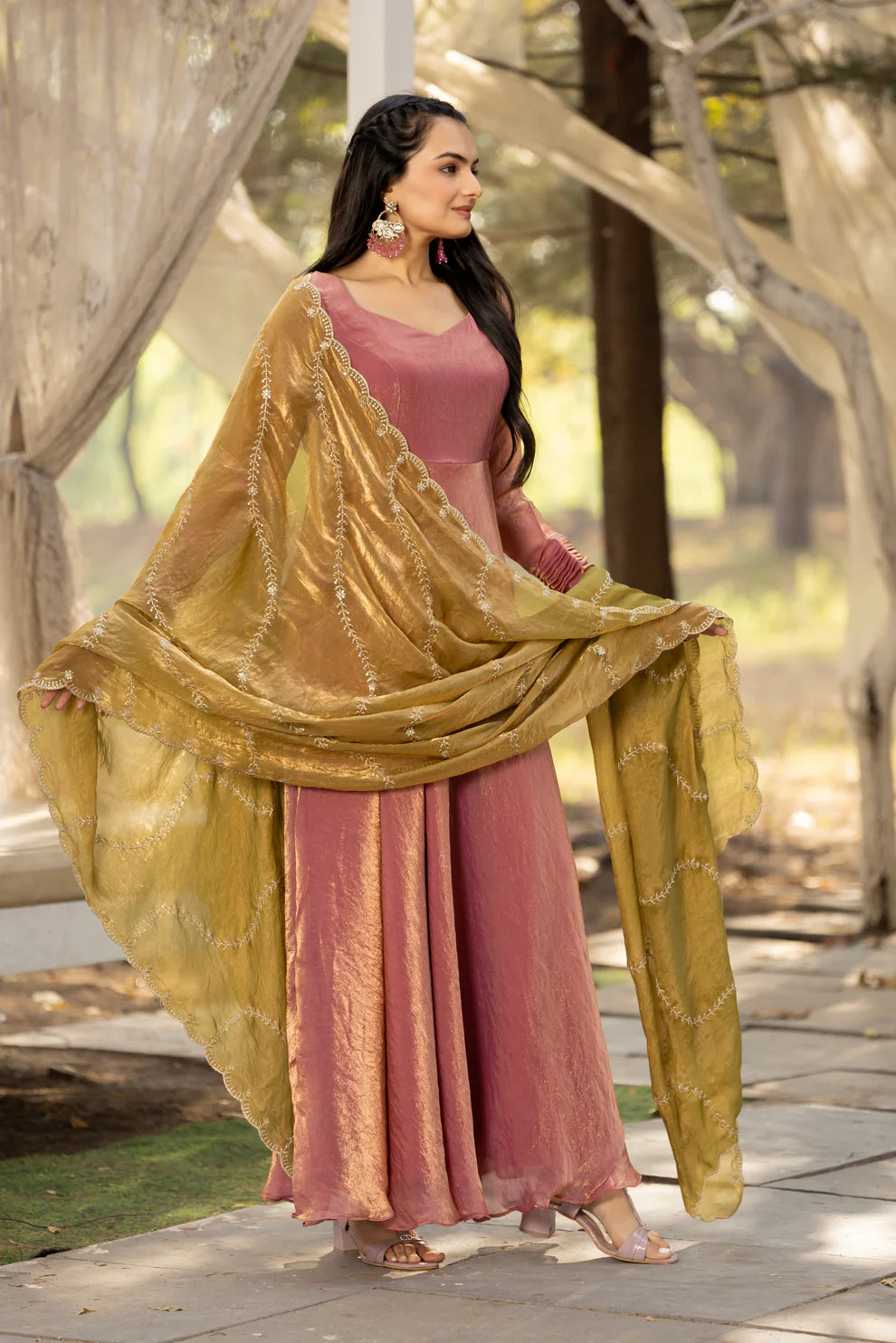 Dixz Fashion Timeless Elegance – Space Silk Gown with Zari Dupatta