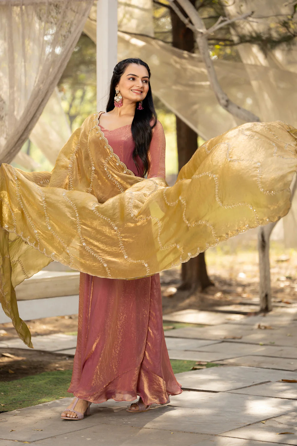 Dixz Fashion Timeless Elegance – Space Silk Gown with Zari Dupatta