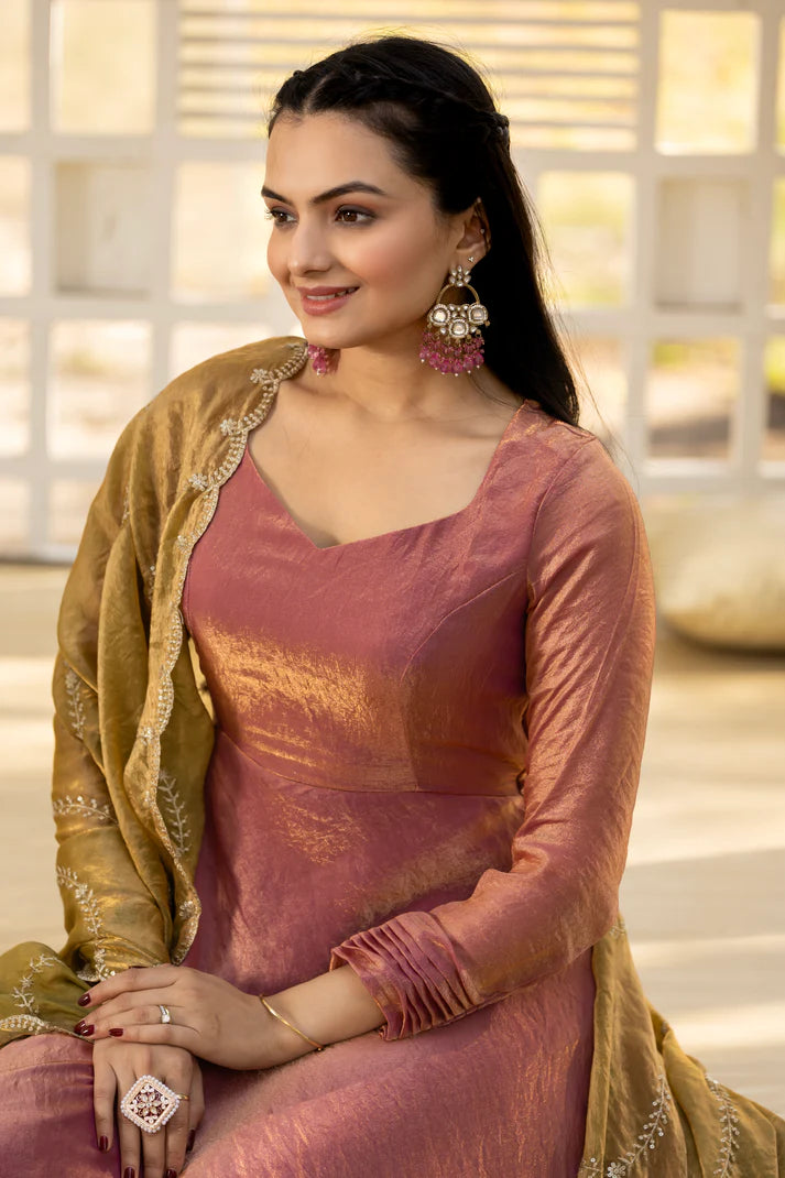 Dixz Fashion Timeless Elegance – Space Silk Gown with Zari Dupatta