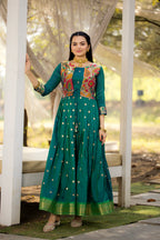 Dixz Fashion Women 3/4 Sleeve Silk Ankle Ethnic Gown