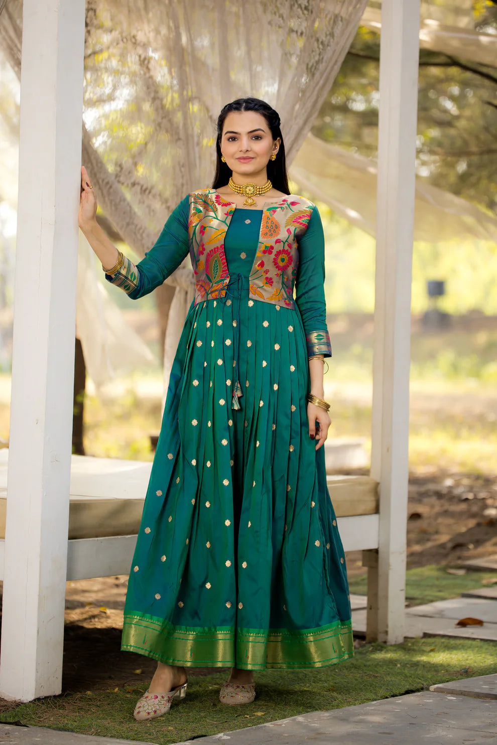 Dixz Fashion Women 3/4 Sleeve Silk Ankle Ethnic Gown