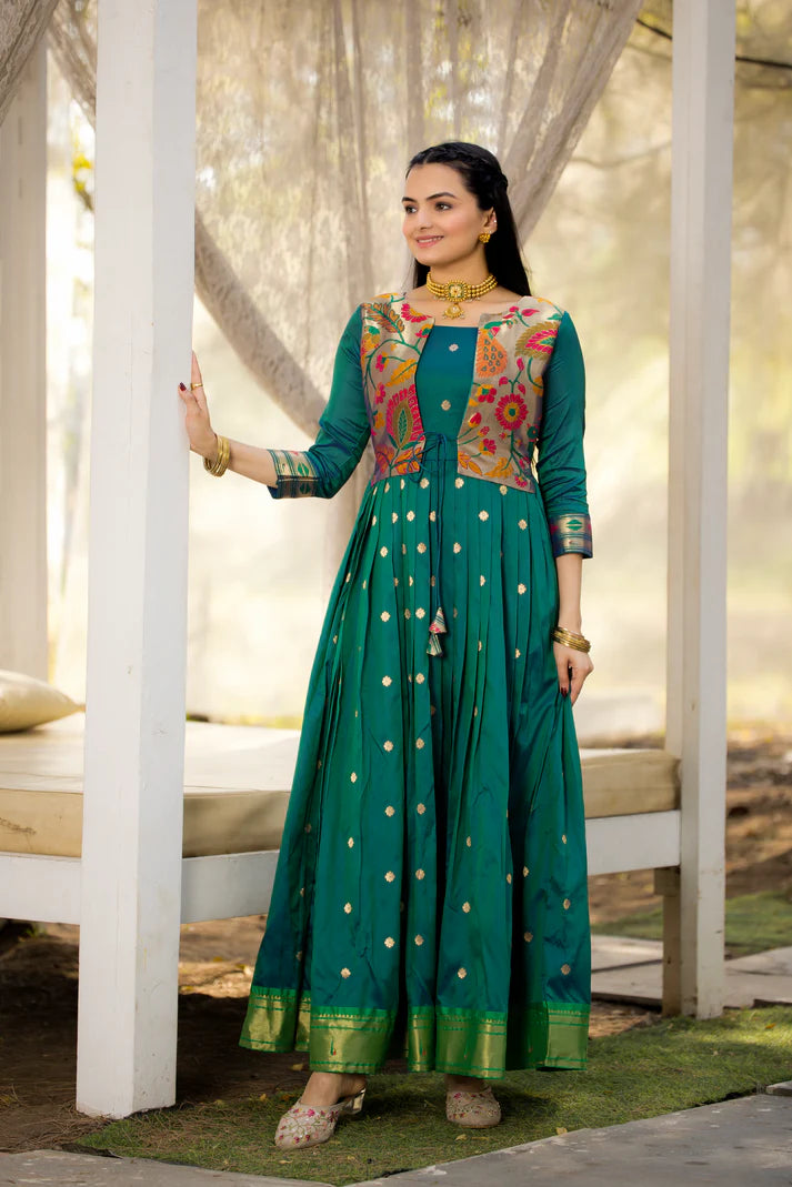 Dixz Fashion Women 3/4 Sleeve Silk Ankle Ethnic Gown