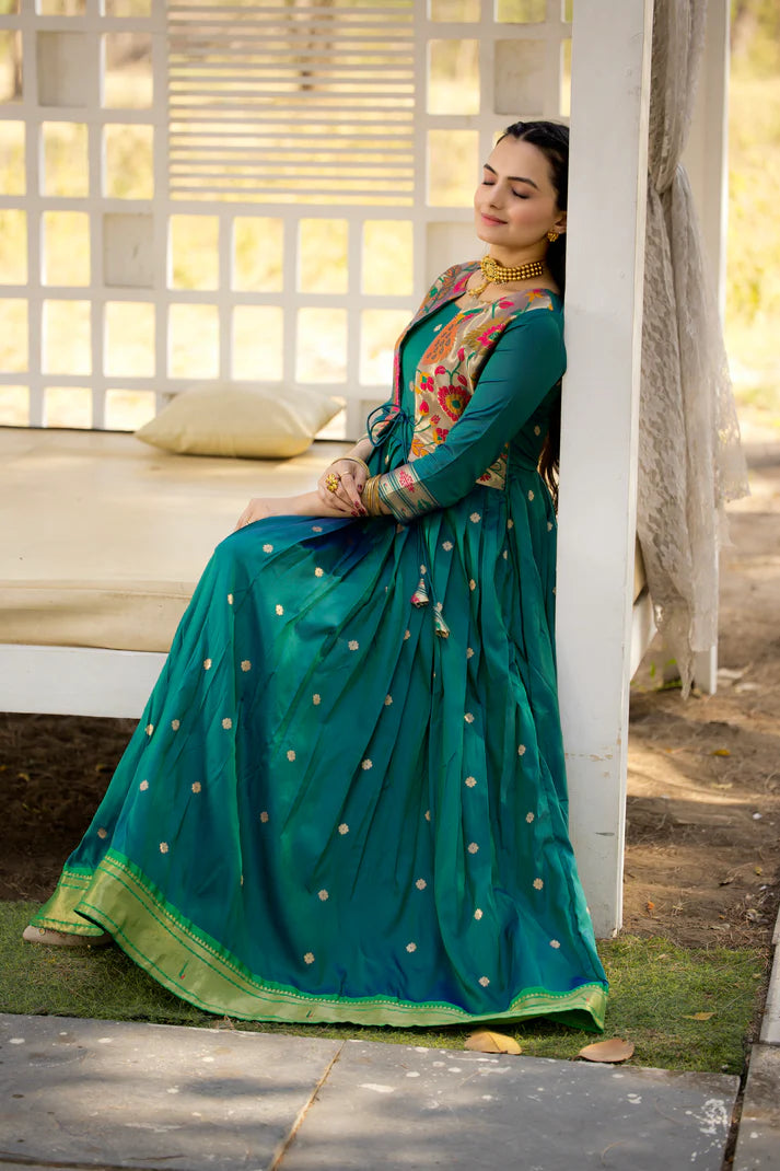 Dixz Fashion Women 3/4 Sleeve Silk Ankle Ethnic Gown
