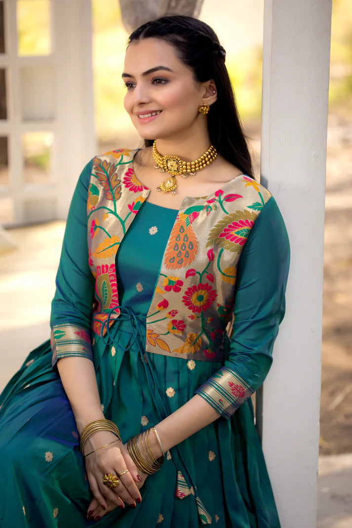 Dixz Fashion Women 3/4 Sleeve Silk Ankle Ethnic Gown
