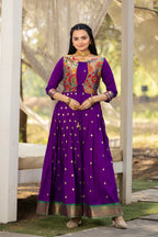 Dixz Fashion Women 3/4 Sleeve Silk Ankle Ethnic Gown