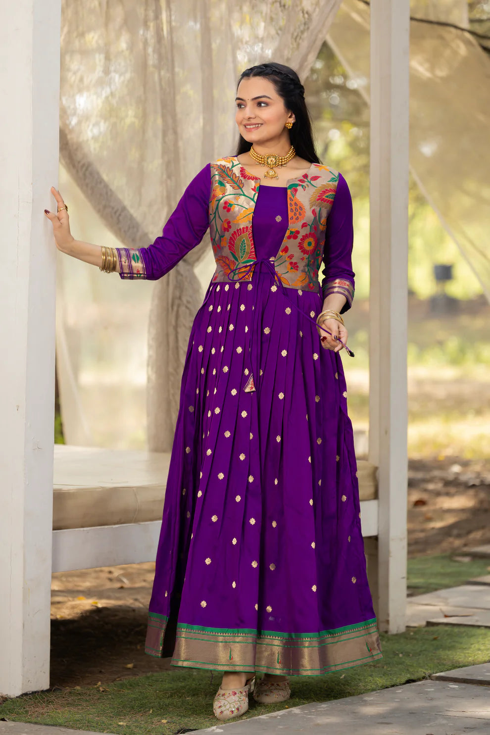 Dixz Fashion Women 3/4 Sleeve Silk Ankle Ethnic Gown