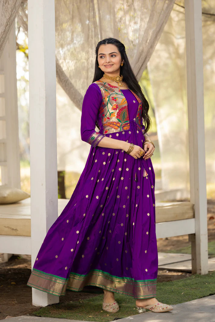 Dixz Fashion Women 3/4 Sleeve Silk Ankle Ethnic Gown