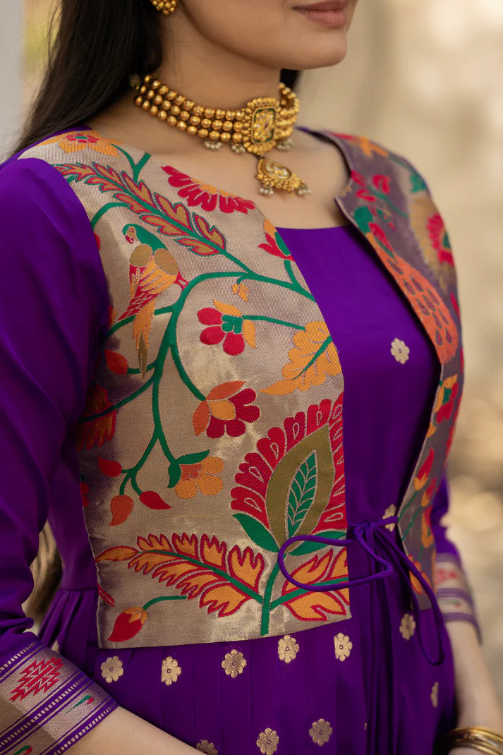 Dixz Fashion Women 3/4 Sleeve Silk Ankle Ethnic Gown