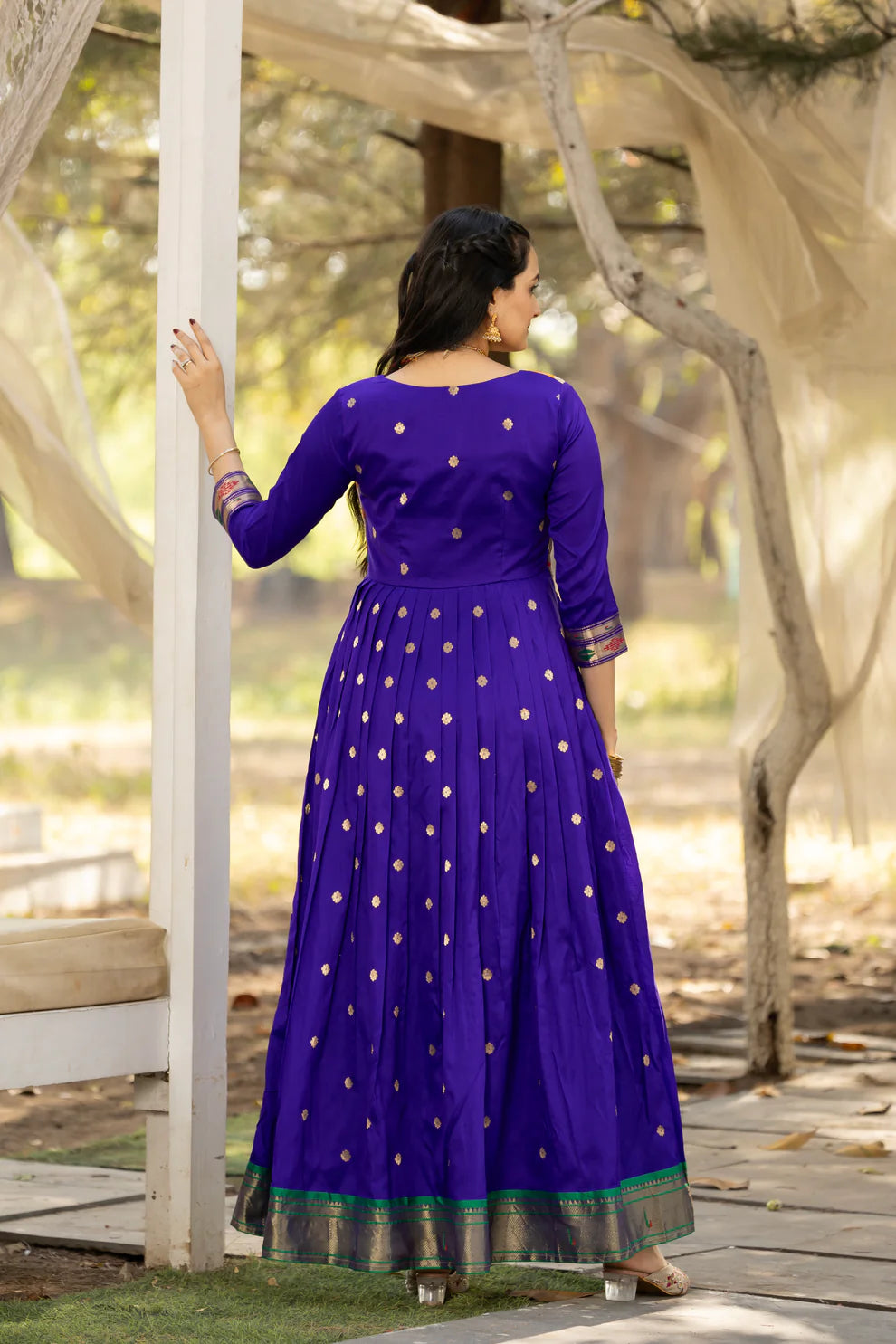 Dixz Fashion Women 3/4 Sleeve Silk Ankle Ethnic Gown