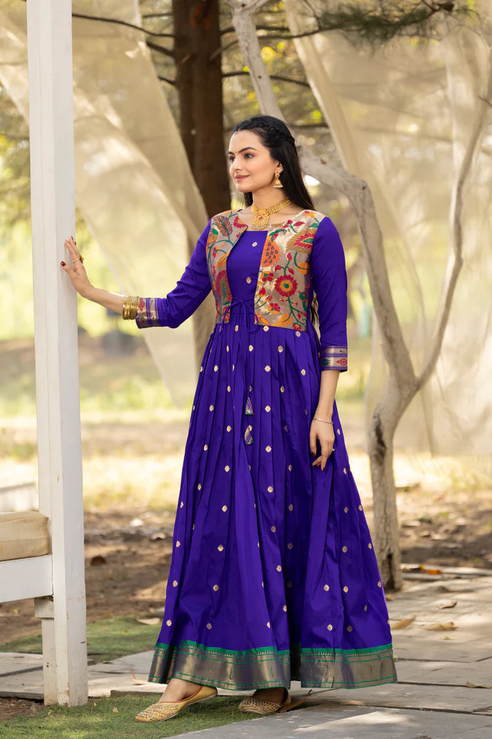 Dixz Fashion Women 3/4 Sleeve Silk Ankle Ethnic Gown