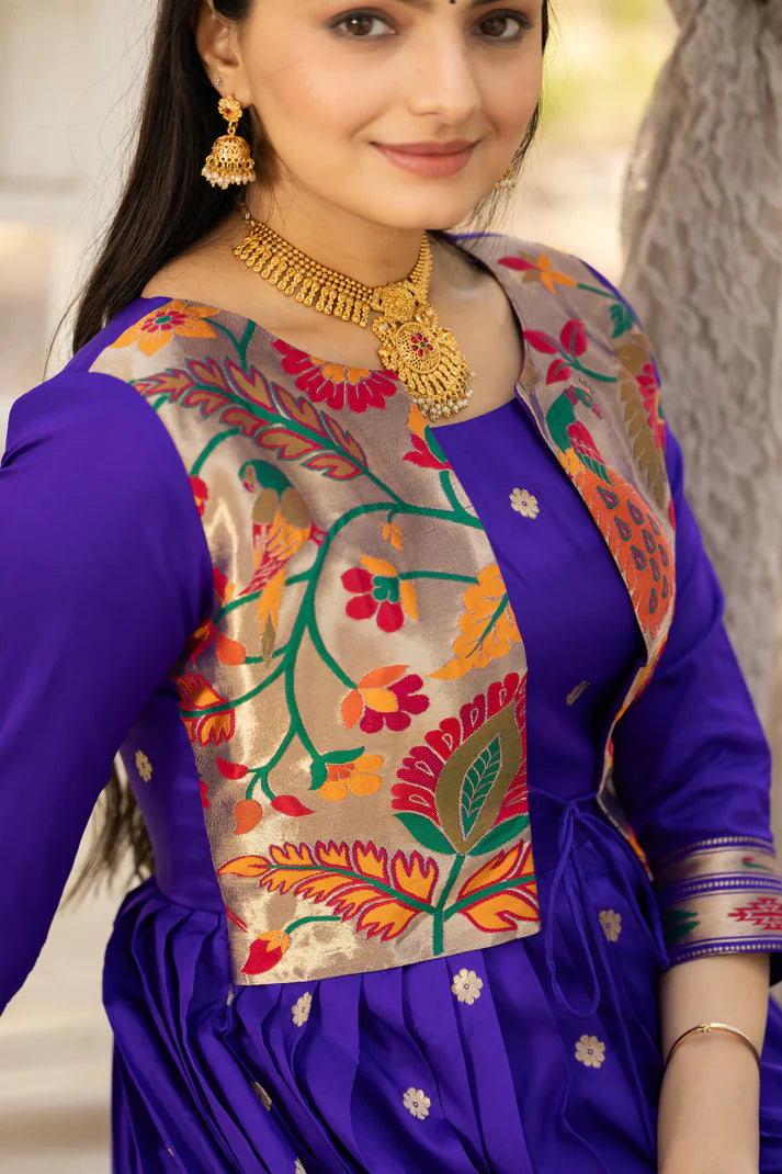 Dixz Fashion Women 3/4 Sleeve Silk Ankle Ethnic Gown