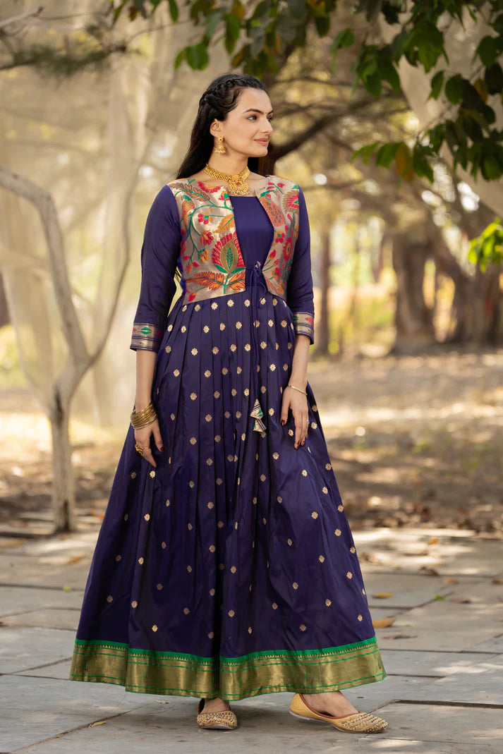 Dixz Fashion Women 3/4 Sleeve Silk Ankle Ethnic Gown