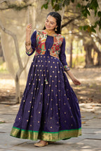 Dixz Fashion Women 3/4 Sleeve Silk Ankle Ethnic Gown