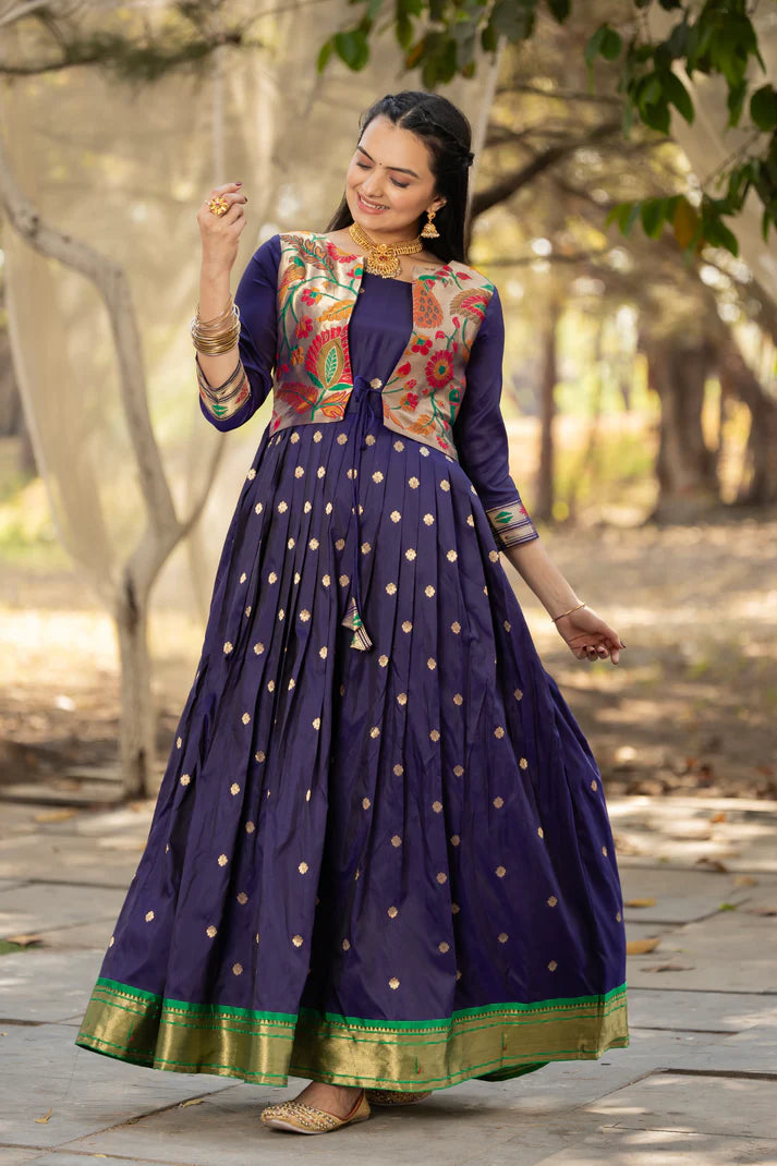 Dixz Fashion Women 3/4 Sleeve Silk Ankle Ethnic Gown