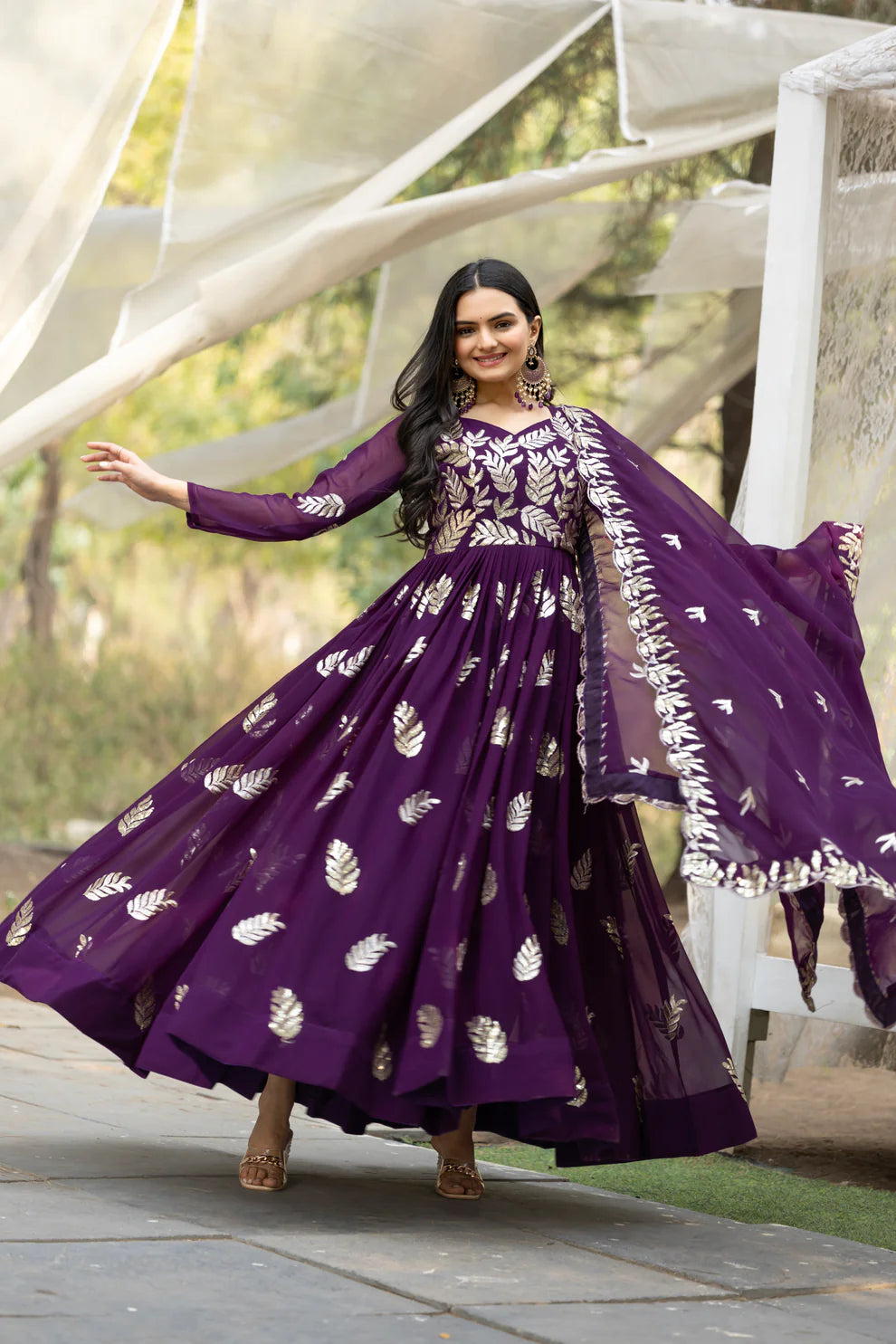 Dixz Fashion Designer Fox Georgette Gown Set with Heavy Sequin Thread Work (Fully Stitched)
