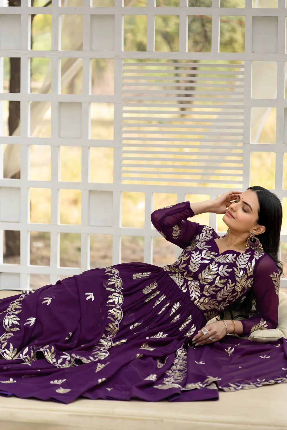 Dixz Fashion Designer Fox Georgette Gown Set with Heavy Sequin Thread Work (Fully Stitched)