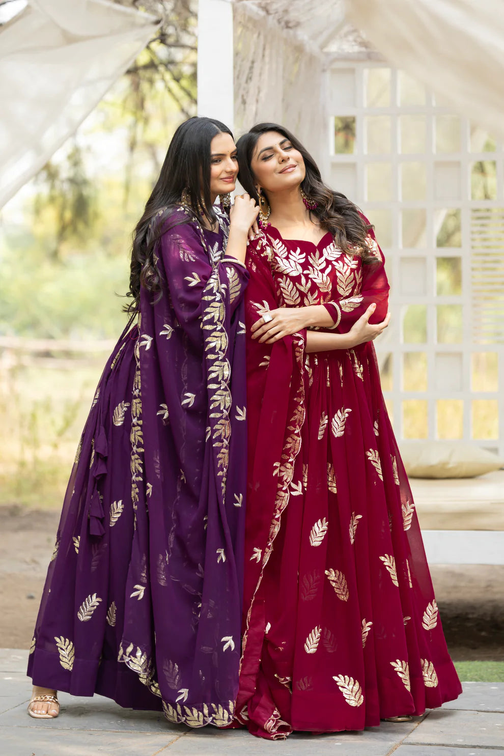 Dixz Fashion Designer Fox Georgette Gown Set with Heavy Sequin Thread Work (Fully Stitched)