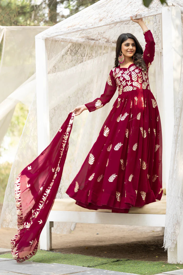 Dixz Fashion Designer Fox Georgette Gown Set with Heavy Sequin Thread Work (Fully Stitched)